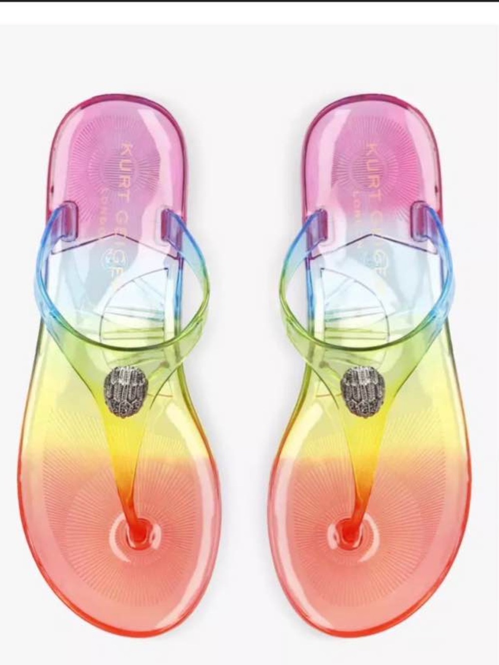 Kurt Geiger Iridescent Rainbow Jelly Thong Sandals - Pink Yellow Blue